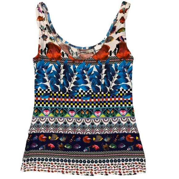 Desigual Georgina slim fit sleeveless tee tank top tropical fish print small NWT - Picture 2 of 11